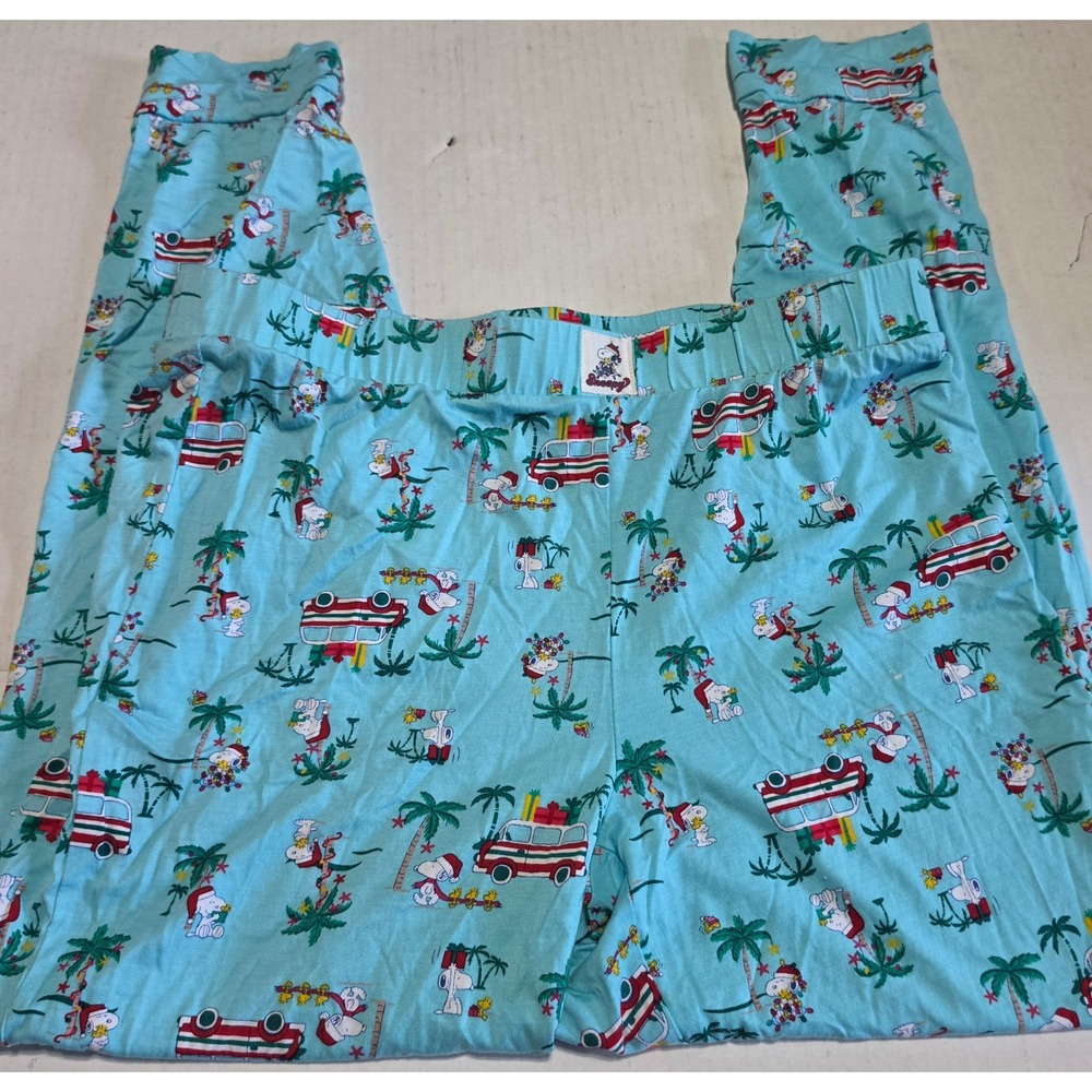 Peanuts Snoopy Christmas Pajama Pants Mens Medium Blue Tropical Holiday Joggers